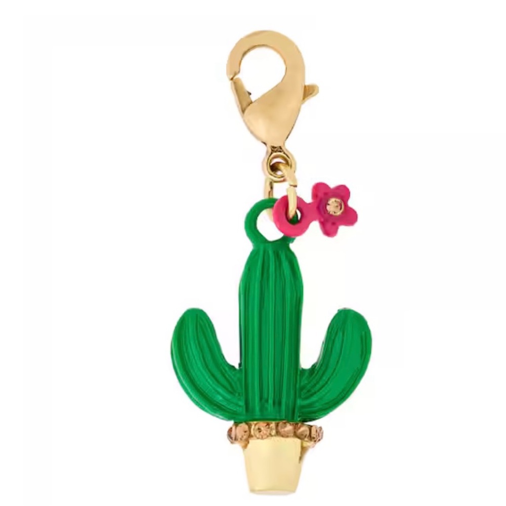 Green Cactus Charm with Pink Flower
